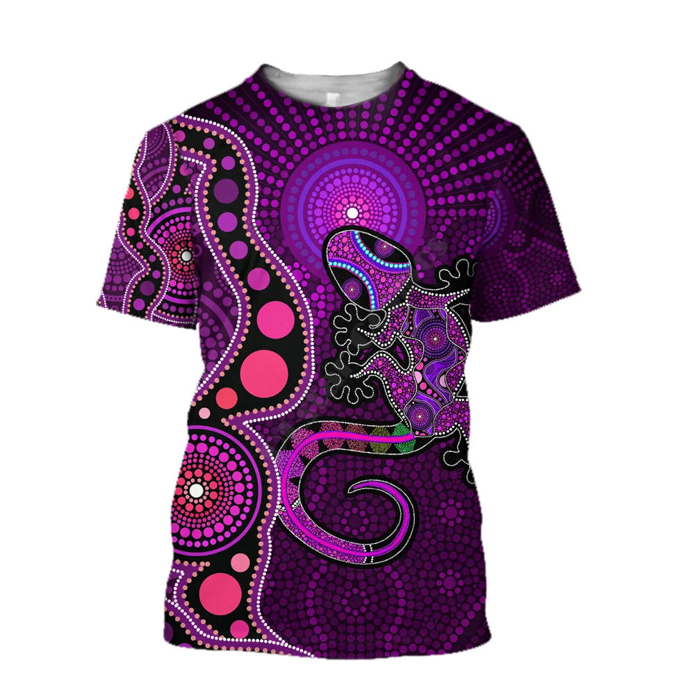 

2025 Australian Indigenous Purple Sun Lizard 3D Printed Men's T-shirt Summer Street Casual Versatile Round Neck Short Sleeve