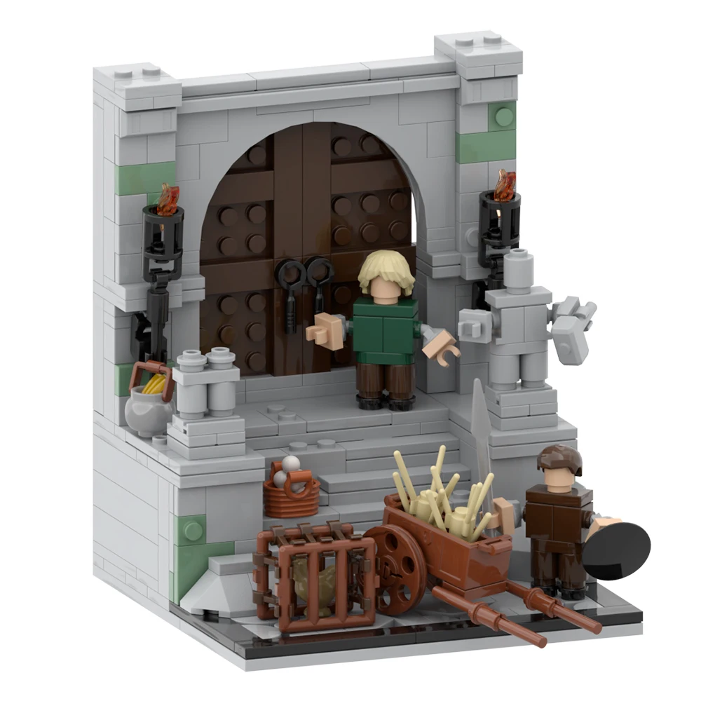 MOC Movie Scene Medieval Architecture The Rings helmss Deep Building Blocks Model Oliphants Mech Bricks Assembled Toy Kids Gift