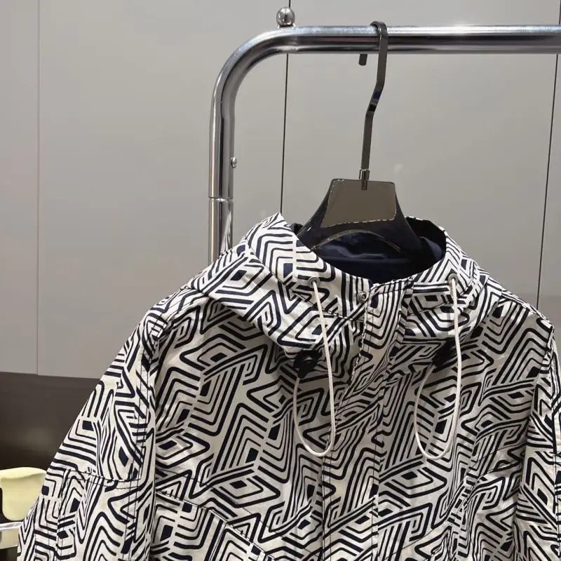 Chaquetas de manga larga para hombre, con capucha, estampado de cordón, empalmados bolsillos con cremallera, informales, holgadas, cómodas, a la moda, novedad de otoño, 2024