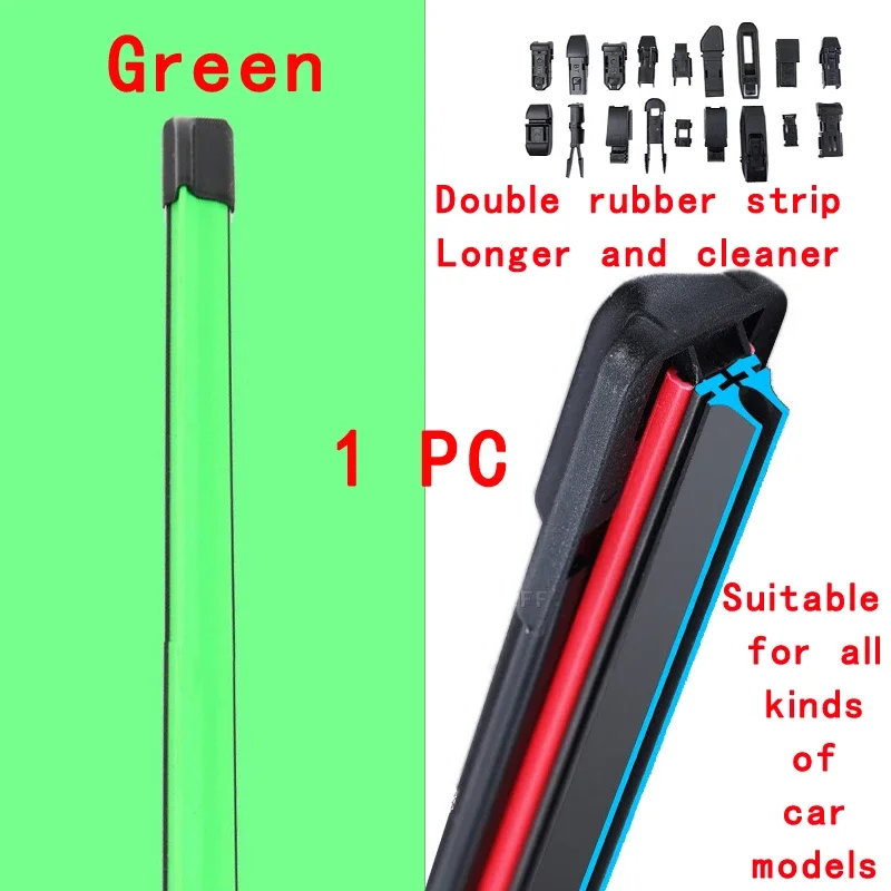 

Green Car Windshield Wiper blades Universal Soft Double layer Rubber Frameless Bracketless wipers 14" 16" 19" 20" 21" 22" 24"26"