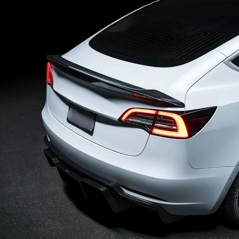 V Style Matte Black Carbon Fiber Rear Spoiler for  Model 3 Real Carbon Trunk Lip Wing 2017-2019