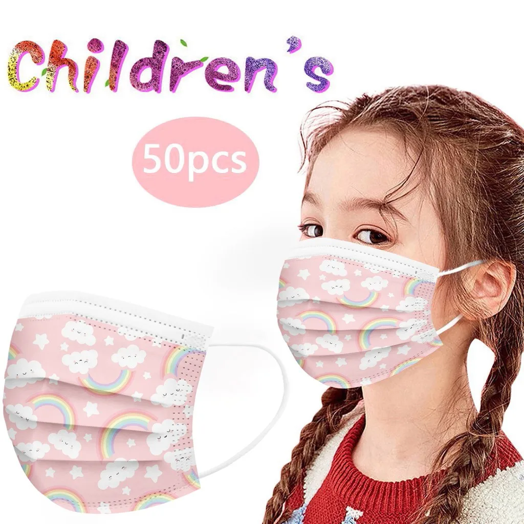 50pcs Kids Disposable Face Mask Fashion Cartoon Print Non Woven Masks For Germs Protection Free Kids Face Mask Masques Lavables