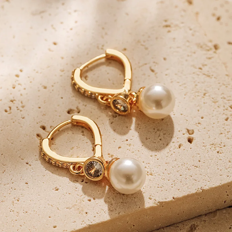 

PAPERPLUS Korean Fashion Pearl Dangle Earrings for Women Exquisite Zircon Chic Gold Jewelry Fashion Accessory Wholesale