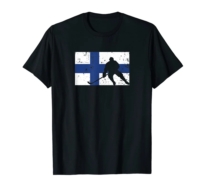 Flag of Finland Suomi Vintage Retro Ice Hockey Skull 100% Cotton T shirts Jersey Men Women Flag T-Shirt Tees For Fans Gift