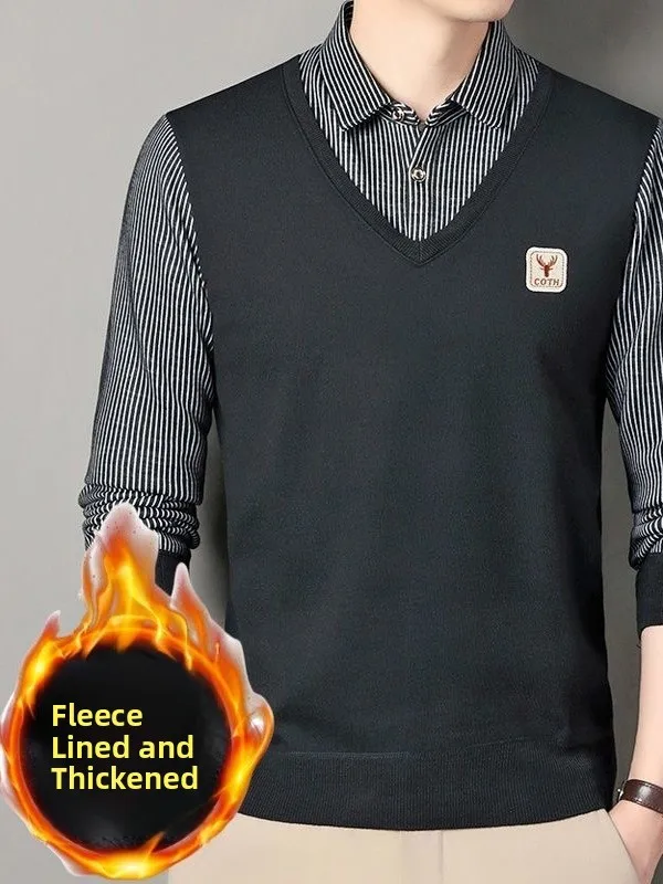 

Men's Fleece Lined Thickened Knitted Sweater Winter Base Layer Shirt Casual Style Long Sleeve Button up Warm Breathable