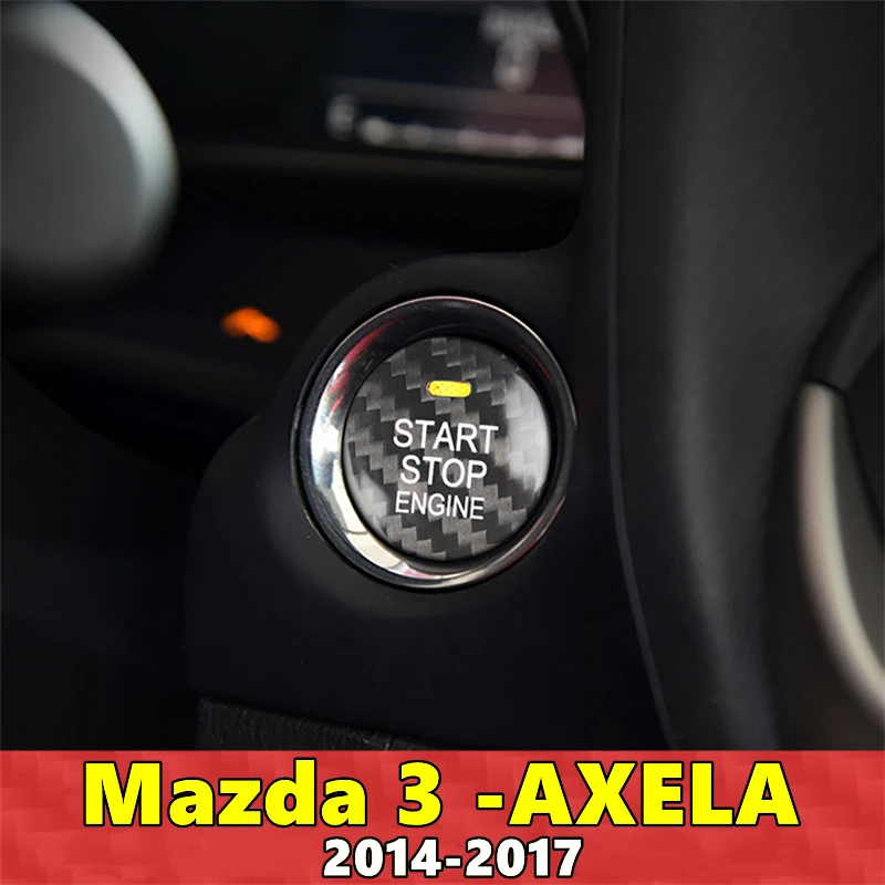 For Mazda 3 AXELA Mazda3 Car Engine Start Stop Button Cover Real Carbon Fiber Sticker 2014 2015 2016 2017