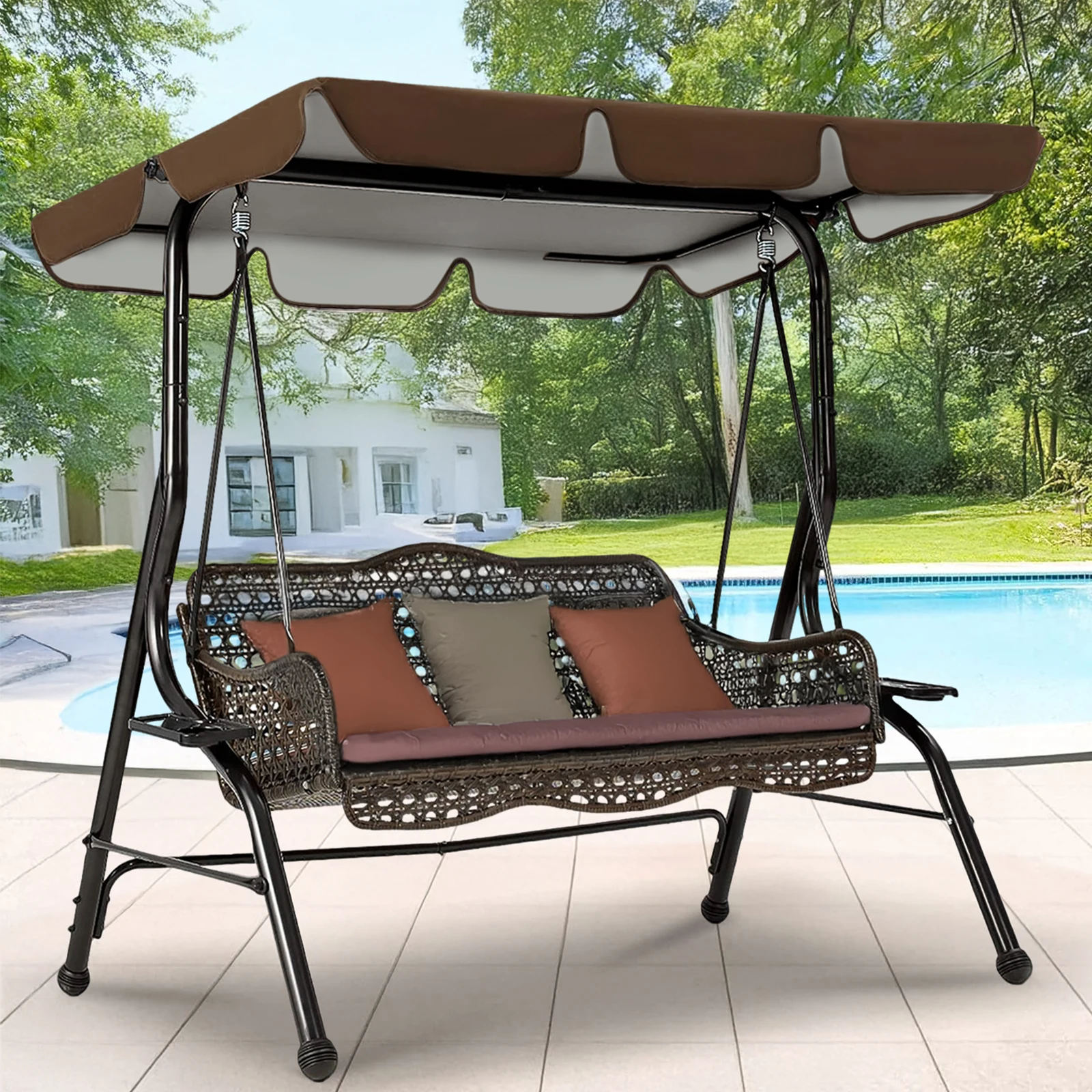 3-Person Patio Swing Canopy Cover , Weather-resistant Anti-UV Swing Top Cover, Heavy Duty Durable and Stable Rip-Resistant Garde