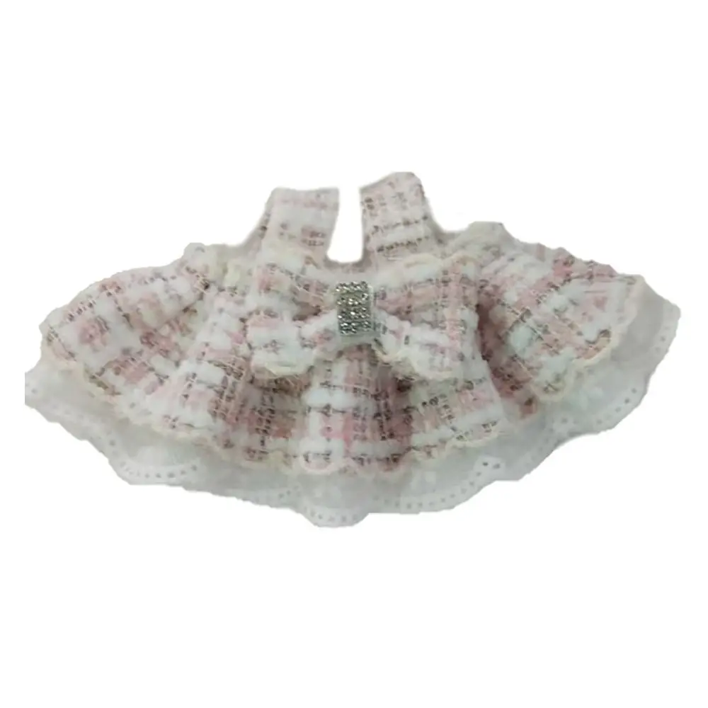 ファッションかわいいチェック柄ドレスレトロドレッシングゲーム弓レースドレス服 DIY 双方向ガールギフトおもちゃ 10-15 センチメートル綿人形