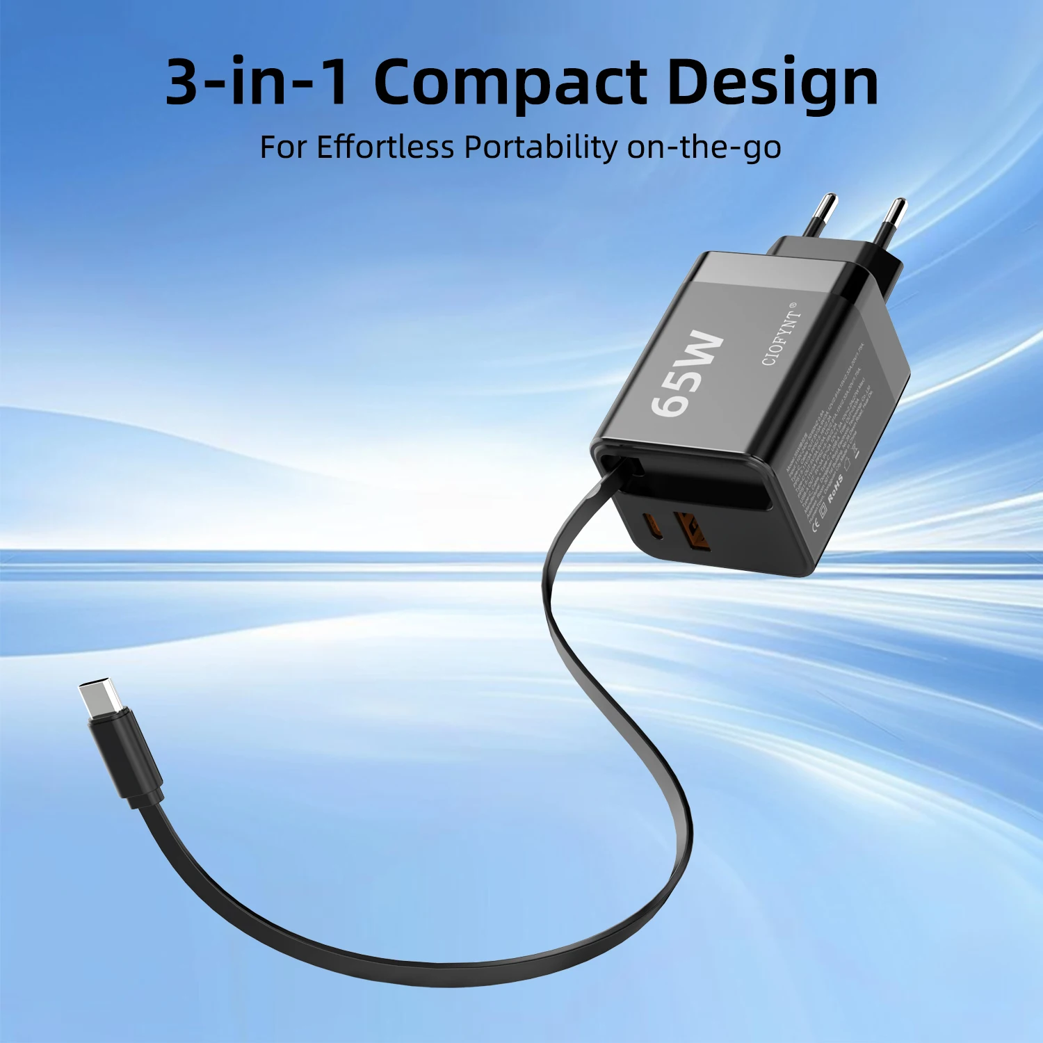 35W Super Fast Charger EU Plug with Retractable Cable PD QC Fast Charging for iPhone Samsung Xiaomi Huawei All Phones