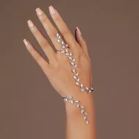 Boho Adjustable Leaf Cubic Zircon Hand Palm Bracelet for Women Luxury Handmade Bridal Hand Piece Wedding Bangle Jewelry