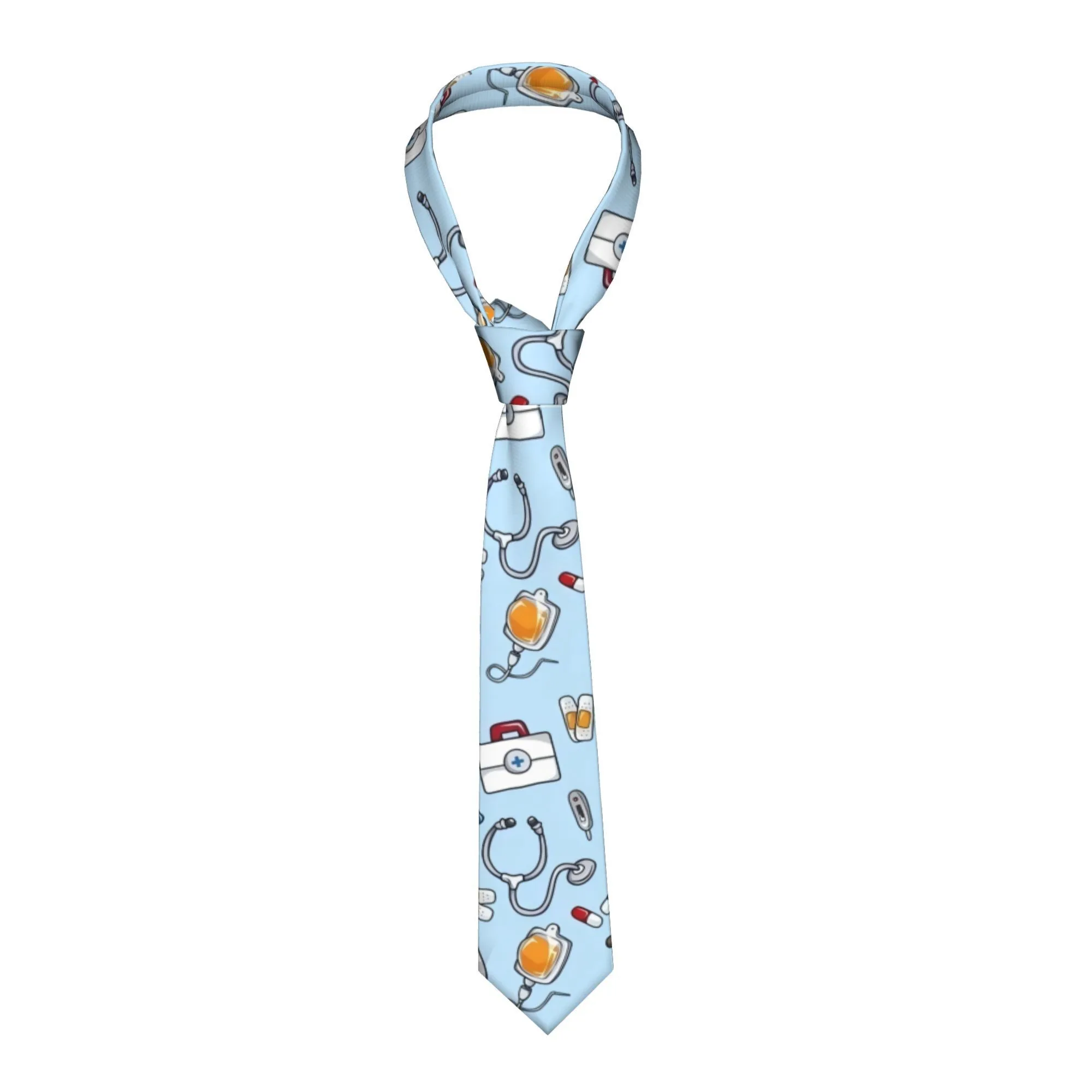1pc Medical Themed Necktie for Men Medical Tools Design with Stethoscope Syringe Patterns Soft Comfortable Polyester