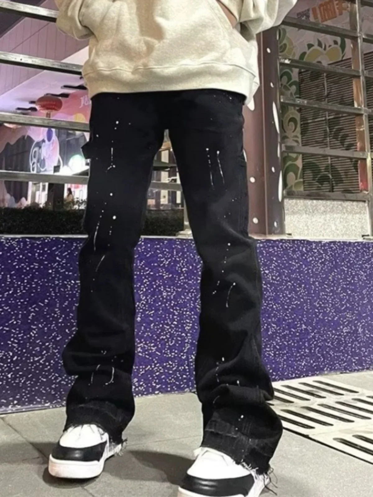 

American High Street Casual Loose Straight Leg Denim Jeans Men's Vintage Dyeing Micro Flared Jeans Youth Long Pants