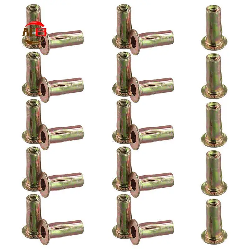 AEE3-Multi-Grip Rivet-Nut, M8 Pre-Bulbed Shank Carbon Steel Color-Zinc-Plated Flat Head Threaded Insert Nut 25Pcs