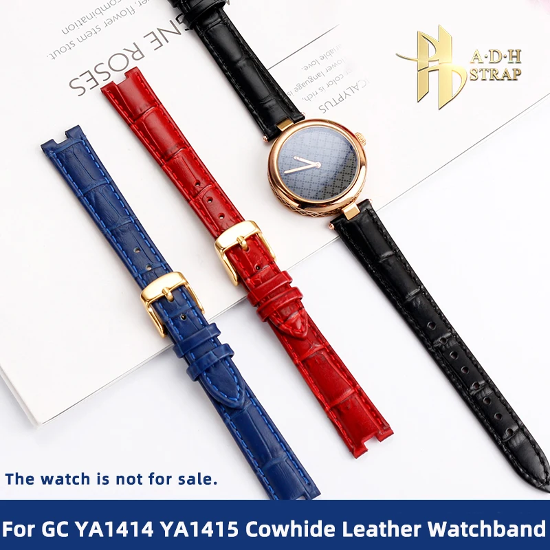 Notched Genuine Cowhide Watch with Accessories For GC YA1414 YA1415 Watchband 12mm 14mm Pin Buckle Bracelet Concave Interface