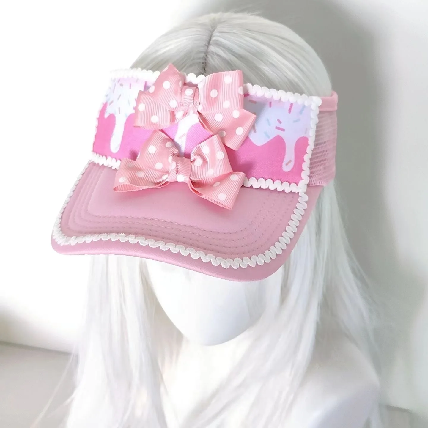 

Y2K Sweet Summer Hat Strawberry Ice Cream Fashion Polka Dot Bow Lolita Open-top Casual Sun Protection Outdoor EmptyTop Cap