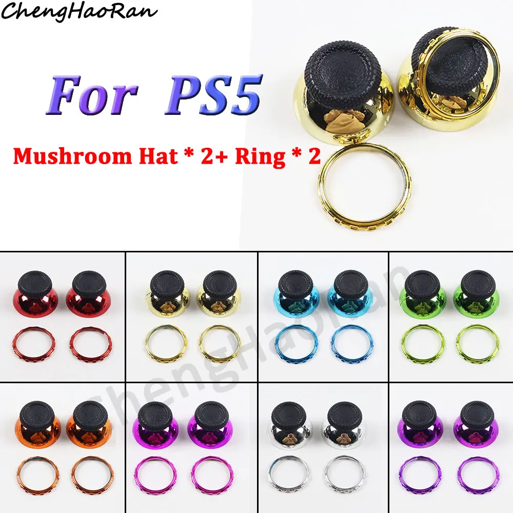 

2 Pcs For Dualsense 5 PS5 Controller 3D Analog Mushroom Cap Thumbstick Joystick Cover and Plating Rings Repair Replacement Parts