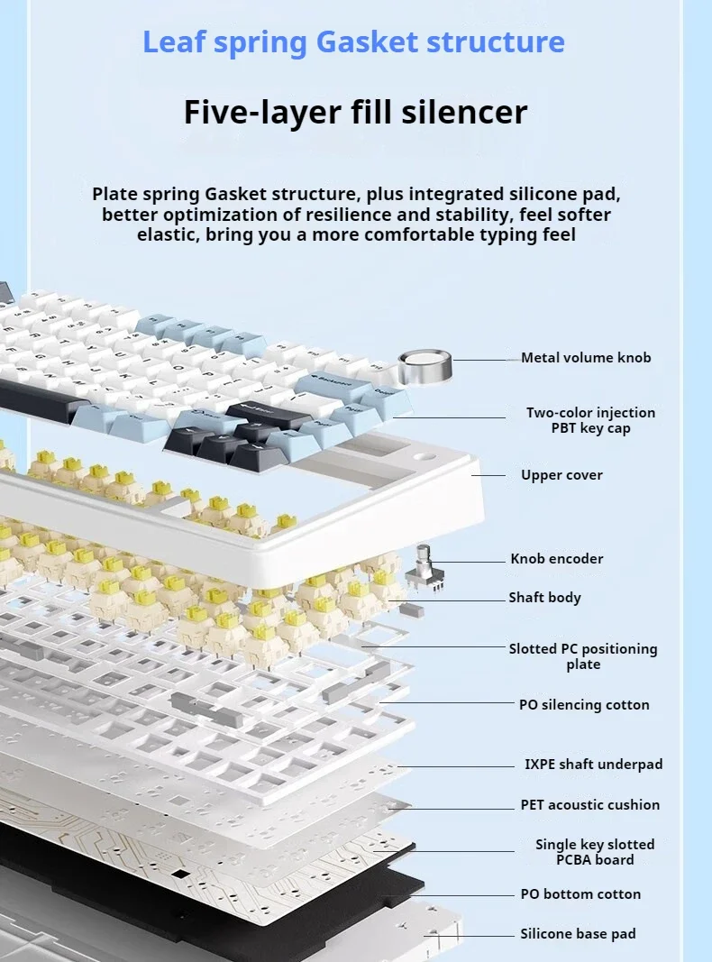 Teclado mecânico sem fio AULA F75, teclado gamer tri-mode personalizado hot-swap 75% layout, estrutura de junta de perfil OEM