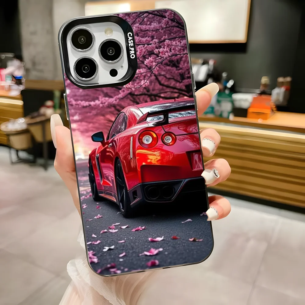 Luz traseira G-GTR carro r35 1 caso de telefone para iphone 16,15,14,13,12,11,pro,max,plus,mini,xs,se anti queda preto fosco amortecedor duro