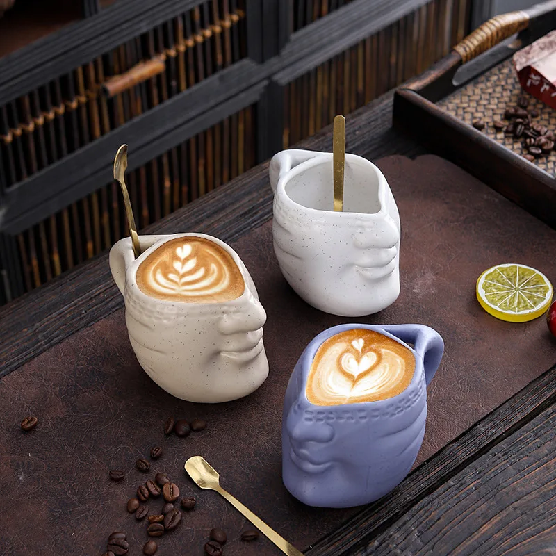Creative Ceramic High Beauty Spoon Face Art Coffee Cup Vintage Couple Makeup Coffee Cup