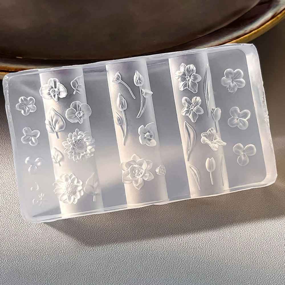 Reusable 3D Flower Nail Art Silicone Molds Clear Template Multi Pattern Floral Carving Mould Sunflower Tulip Charm Manicure Tool