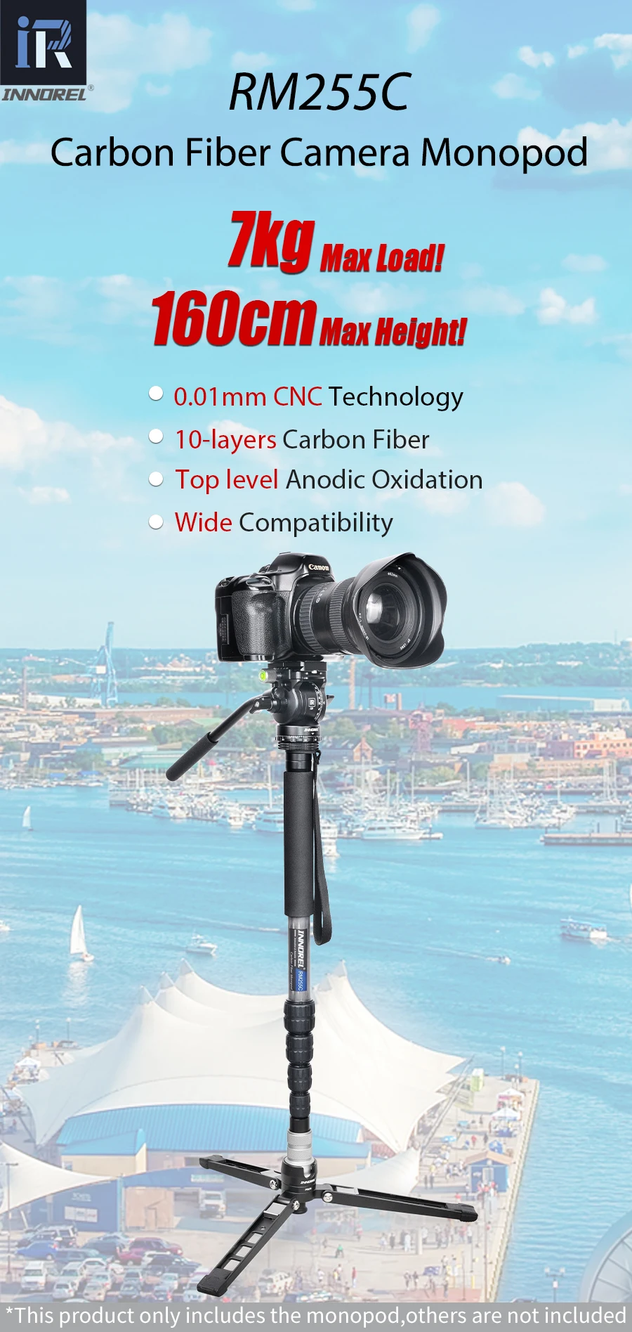 INNOREL RM255C Professionelles Carbonfaser-Einbeinstativ für Canon Nikon Sony DSLR-Kamera Videokamera 5-teilige Fotografiehalterung – Detail 1