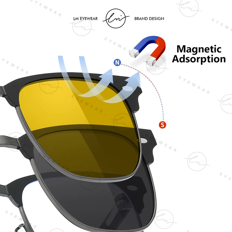 LM 3 في 1 الوجه على النظارات الشمسية الرجال المغناطيسي الاستقطاب للرؤية الليلية والنهار كليب الكمبيوتر نظارات الضوء الأزرق حجب نظارات #3