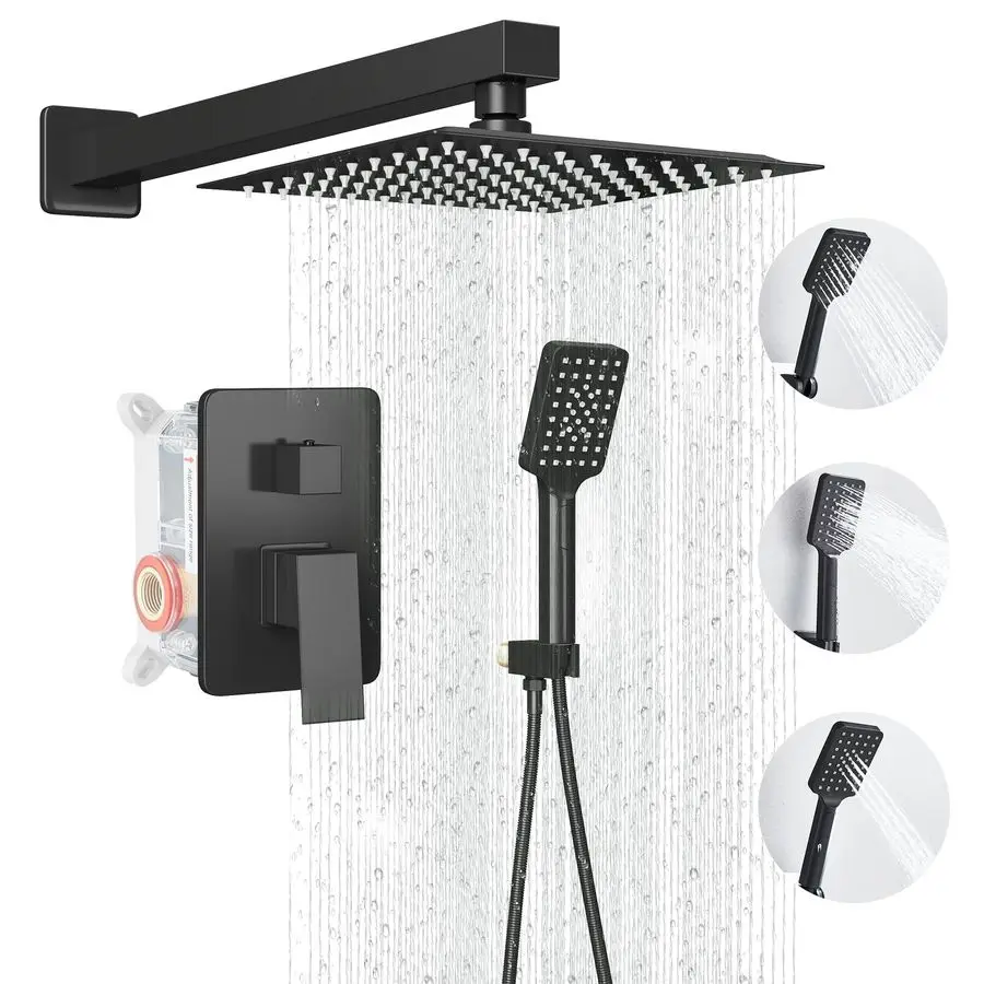 

Head Matte Black, Shower Faucet Set Bathroom Shower System with 8 inch Square Rain Shower Head Wall Mounted with 3Setting Handhe