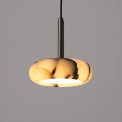 Luxury Black Round Natural Stone Pendant Lamp High-end Bedroom Bedside LED Chandelier Living room Decoration Home Hanging Lights