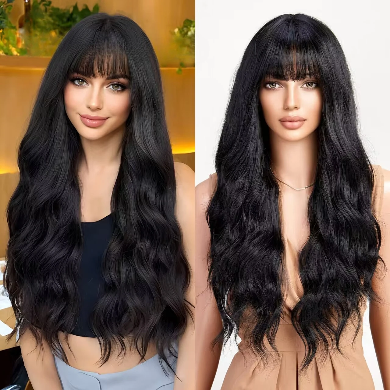 

Hot sale long curly hair wig female bangs pink brown gradual change gold European and American multi-color wig