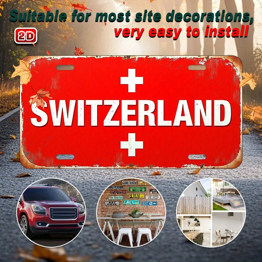2D Flat,1pc Aluminum Metal Sign,UV Printed Wall Hanging Decor with Swiss Flag Design, Indoor/Outdoor Holiday Decoration for Home