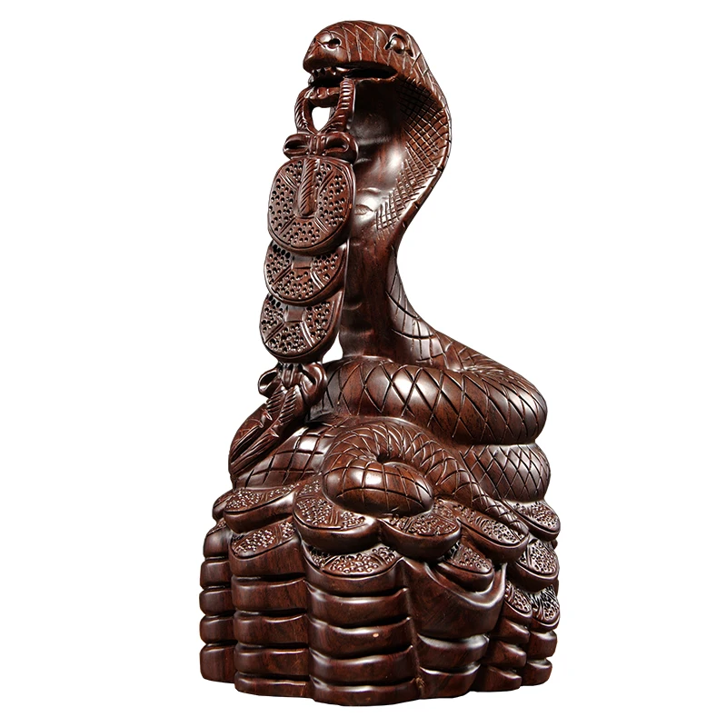 Ebony wood carving snake ornament animal zodiac carving mahogany home bedroom office decoration crafts