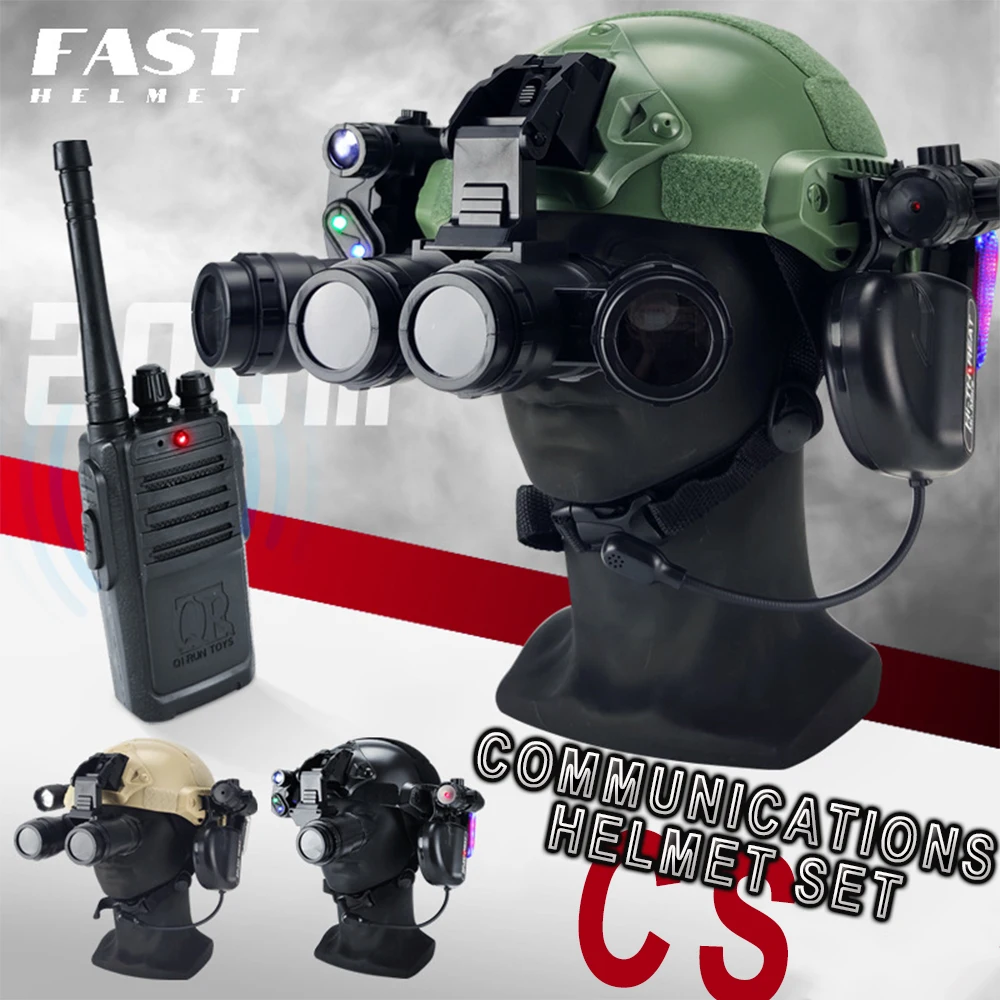 

Tactical Children's Helmet Set Airsoft FAST Cycling Protective Helmet Equip with Walkie-Talkie NVG Model Headset for CS Roleplay