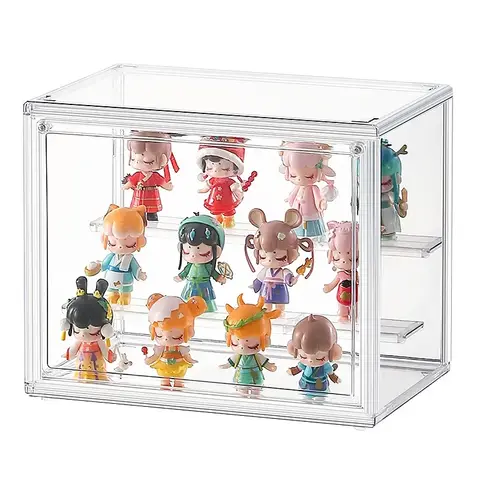 Clear Display Box Stackable Plastic Dustproof Storage Bins Figures Display Collectibles Bag Cosmetic Show Case with Interlayers