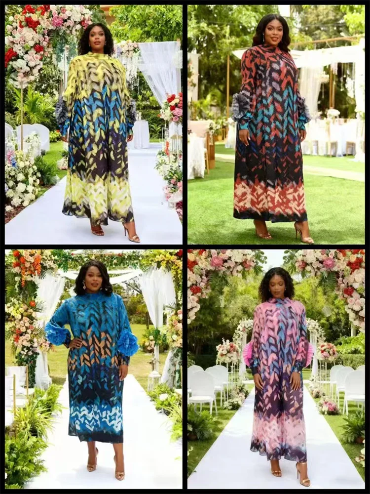 

Miyake Pleated Printed Pullover Dress Temperament Commuter Crew Neck Long Sleeve Women's Dress 2025 Autumn and Winter New