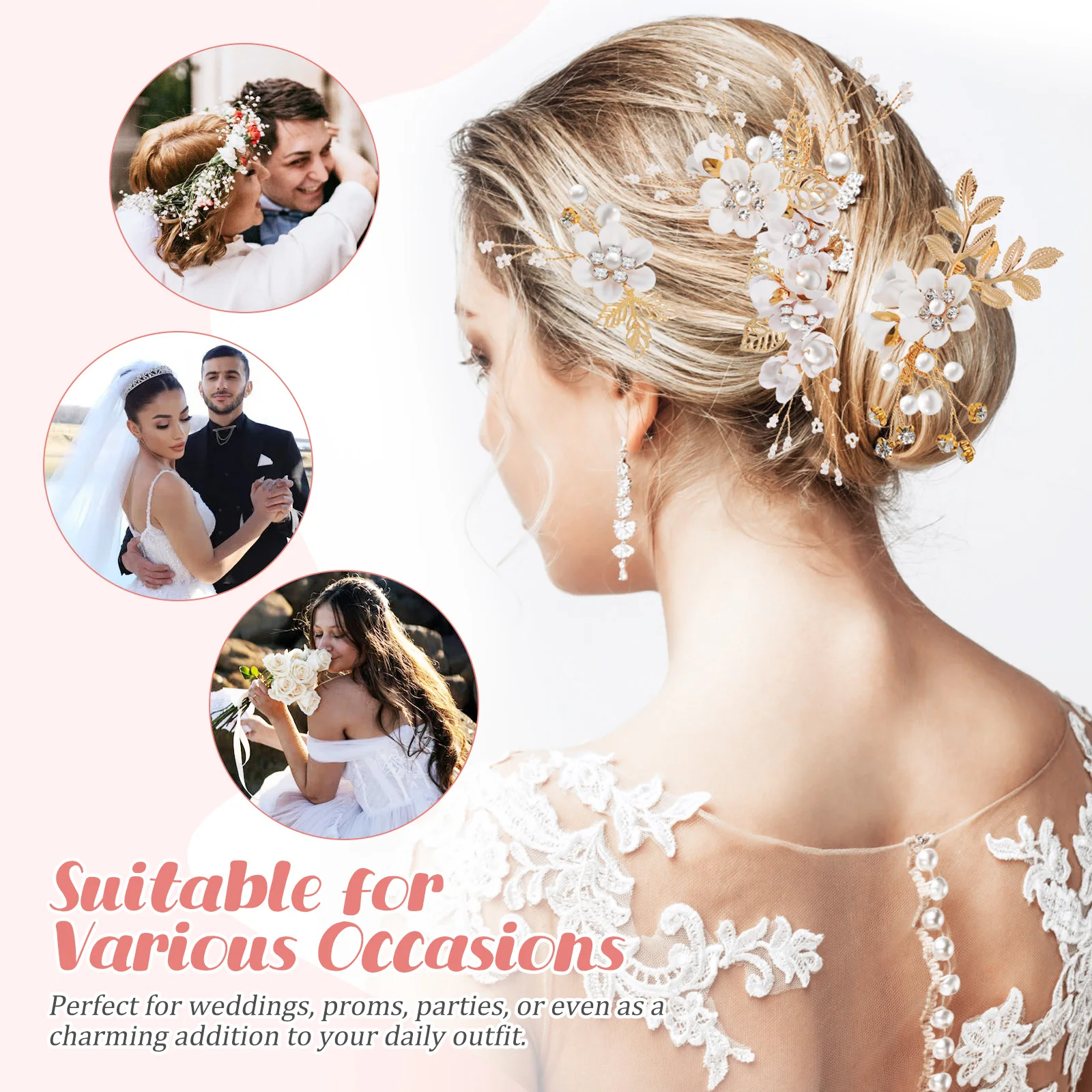 

Brides Pearl Comb Decorative Hair Accessories Bridal Barrettes for Wedding Cloth