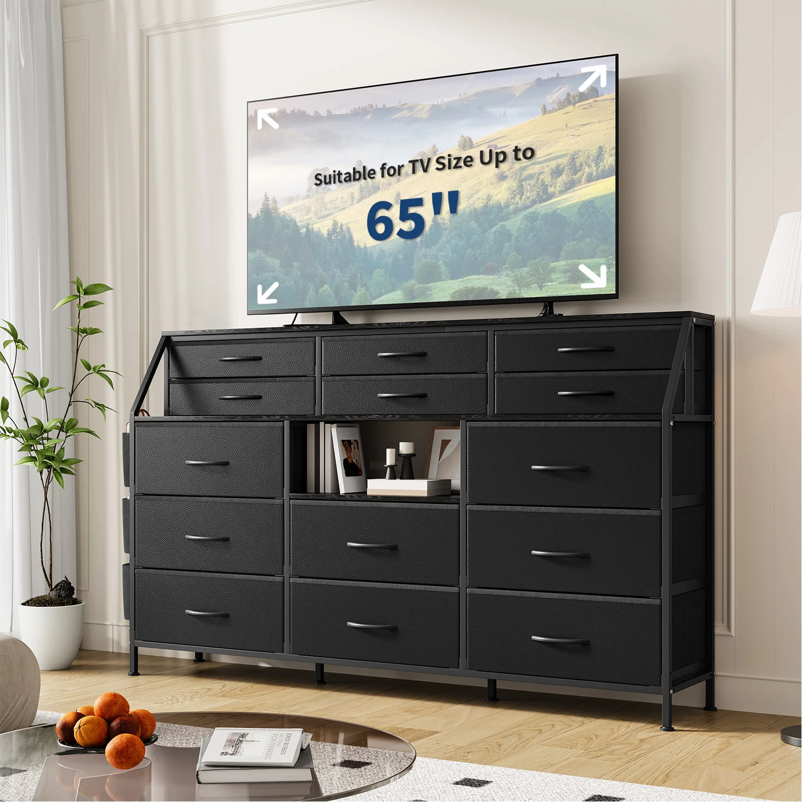 Spacious Storage Solution – Extra Wide 14 Drawer Dresser TV Stand, 55
