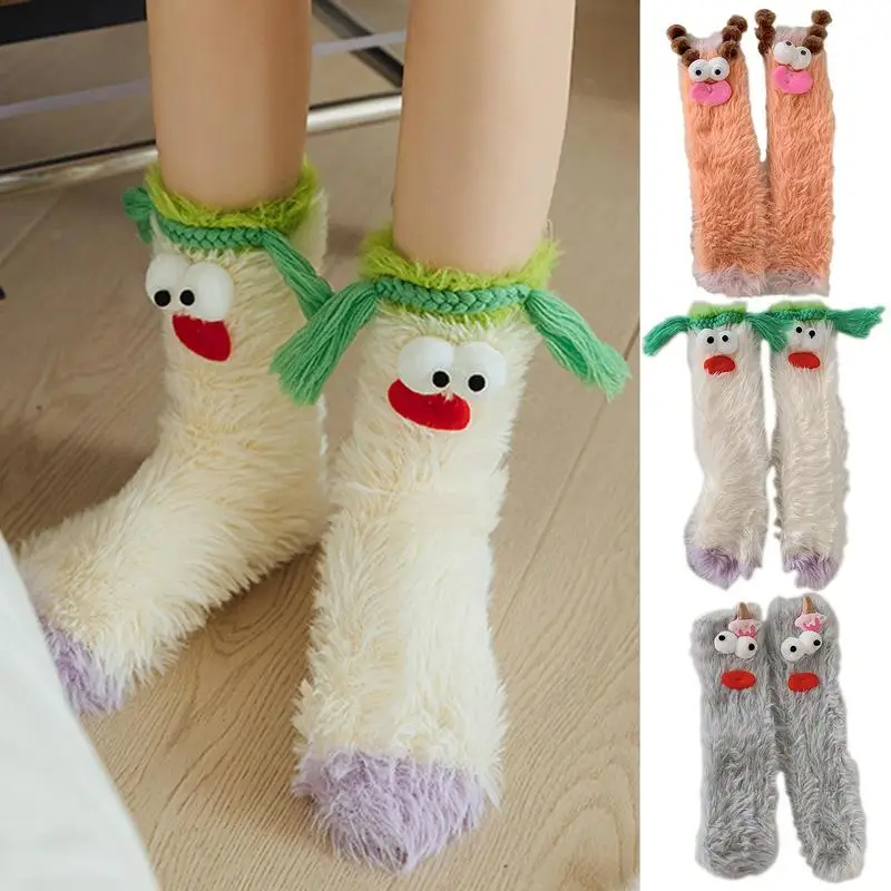 

Новинка, пушистые носки, женские пушистые мягкие милые носки с забавными животными, зимние теплые домашние тапочки для сна, толстые носки на Рождество