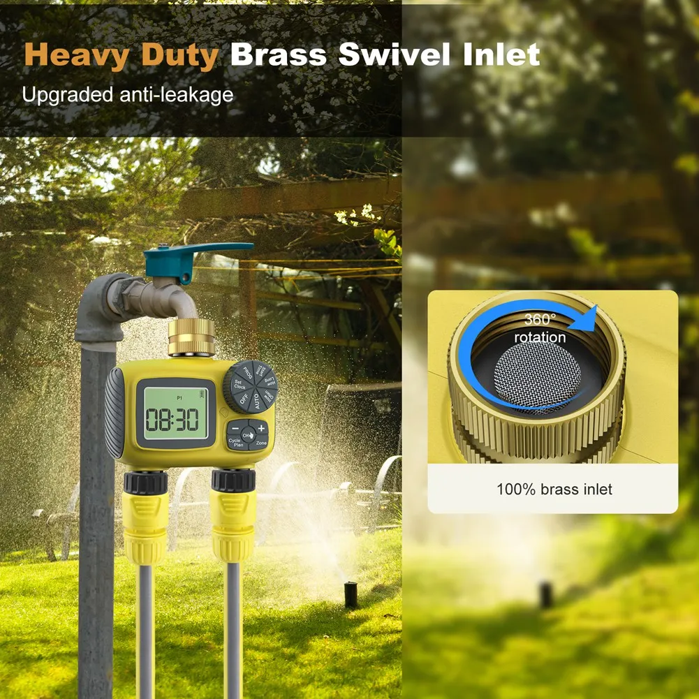 J1UL1N LCD Garden Water Timer For Dual-Zone Irrigation, Automatic System With Child Lock And Rain Delay