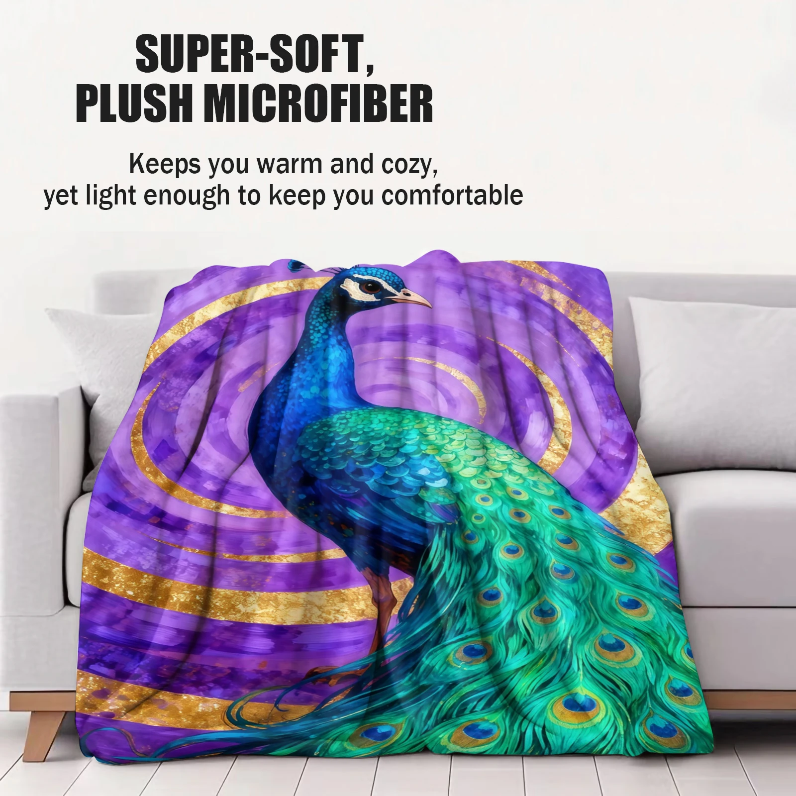 Beautiful peacock pattern Flannel printed blanket suitable for all seasons suitable for living room office sofa and travel