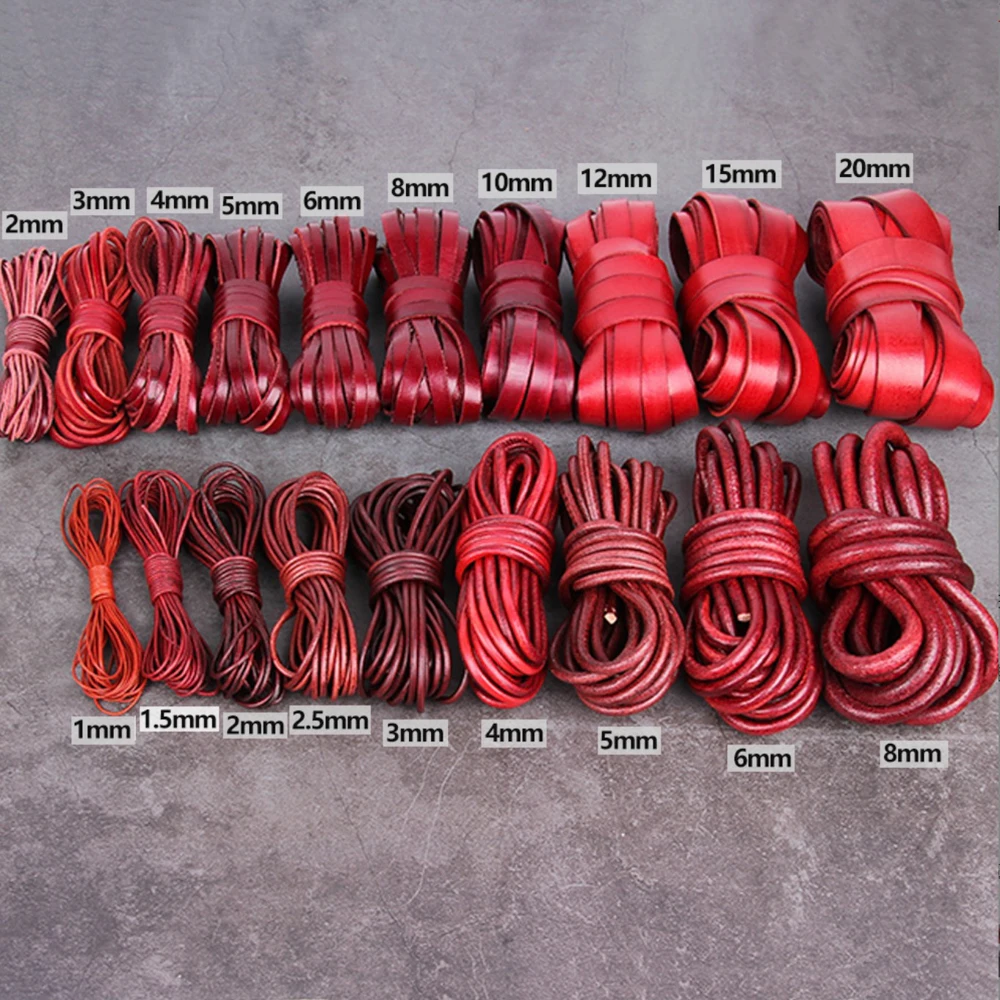 REGELIN 2meter Red Retro Coffee Cow Leather Strap Findings Flat/Round Leather Cord String Rope DIY  Bracelet Making