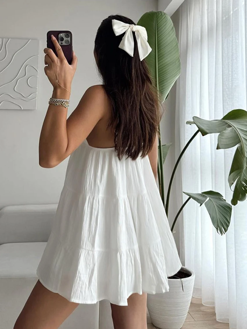 Marthaqiqi Cotton Female Nightgown Suit Spaghetti Strap Sleepwear V-Neck Pajama Backless Nightwear Mini Dress Home Clothes Women