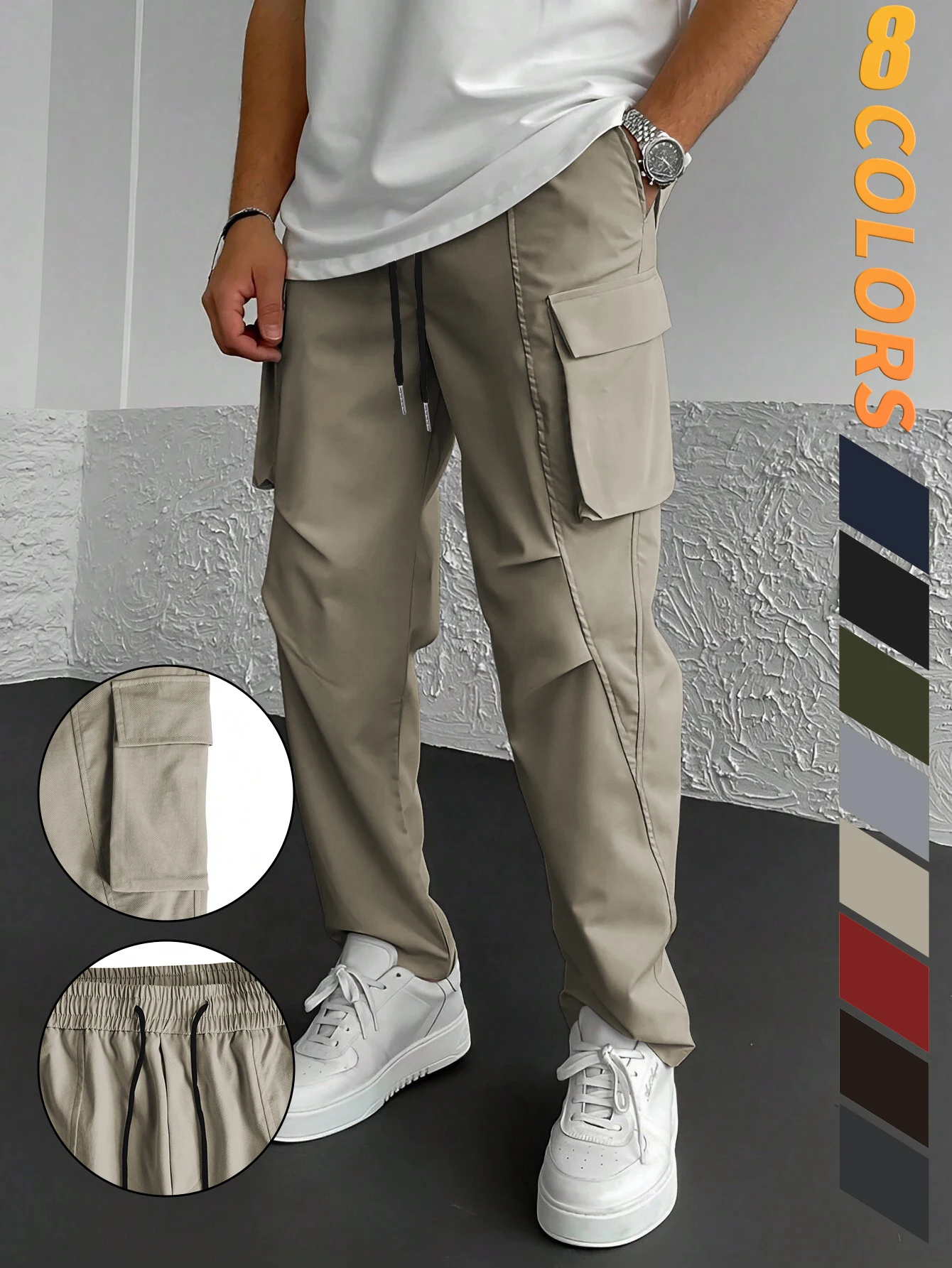 

2024 Cross-border Amazon Bestselling Men's American Workwear Pants with Multiple Pockets and Drawstring Trendy Casual Pants