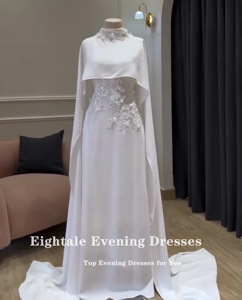 Eightale Arabic Wedding Dresses 3D Flowers High Neck Customized Long Sleeve Mermaid Satin Bridal Gowns Vestidos De Novia image 6