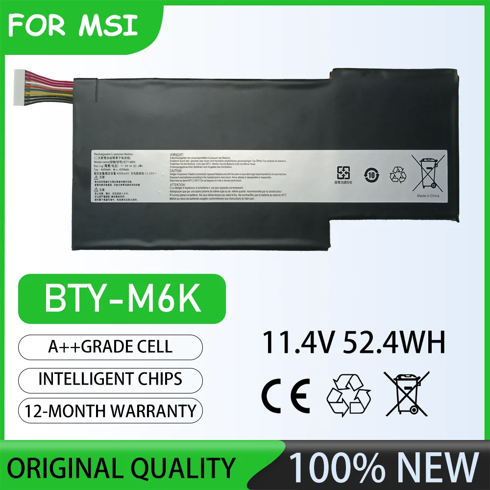 Batterie d'ordinateur portable 11.4V 52.4Wh BTY-M6K pour MSI MS-16K2,MS-16K3,MS-17B4,GS73VR,GS63VR 7RG,GF63,GF75
