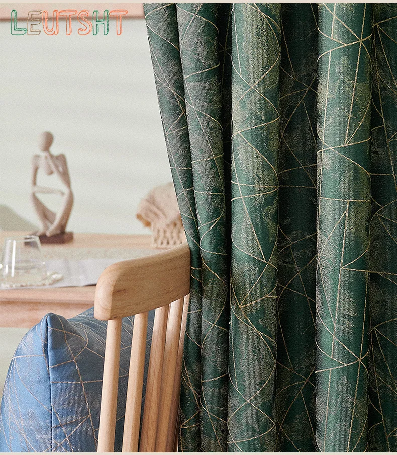 Customized Size Light Luxury Solid Color Blackout Curtains Hotel Home Decoration Tie-dye Geometric Line Finished Product 1pc