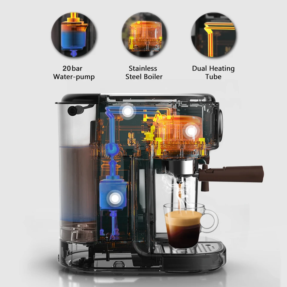 HiBREW Fully Automatic Espresso Cappuccino Latte 20Bar 3 in 1 Coffee Machine Automatic hot milk froth  ESE pod&Ground Coffee H8A