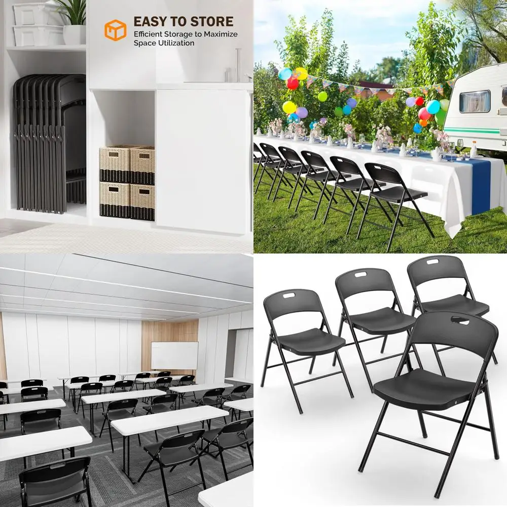 

Прочные пластиковые складные стулья, емкость 350 фунтов, портативные для мероприятий в помещении и на открытом воздухе, вечеринок, кемпинга, школы, работы (набор из 4 шт.)