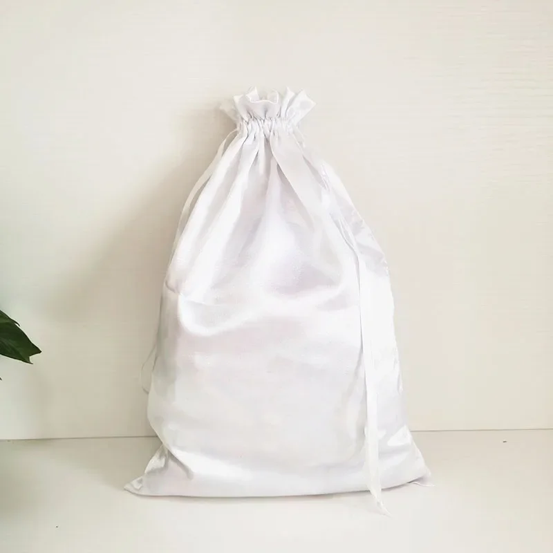 50cm 30x40cm White Silk Satin Hair Bag Shoes Clothes Cosmetic Extensions Wigs Storage Drawstring Packaging Bags Custom Logo