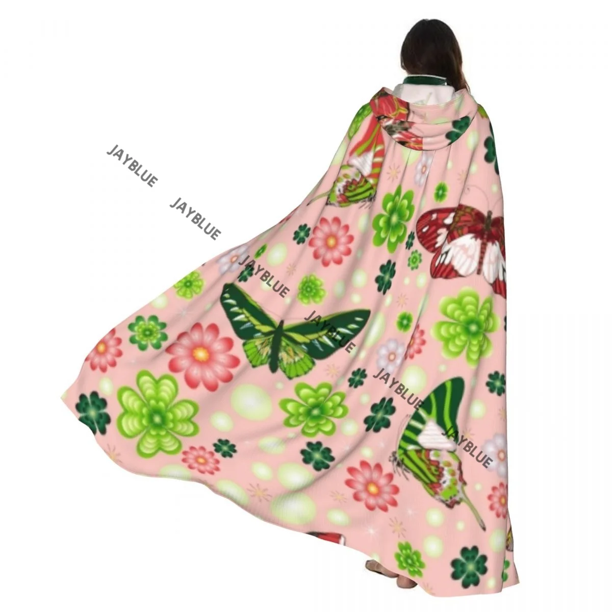 

Hooded Cloak Unisex Cloak with Hood Butterflies Flowers Shamrocks Botanical Print Cloak Vampire Witch Cape Cosplay Costume