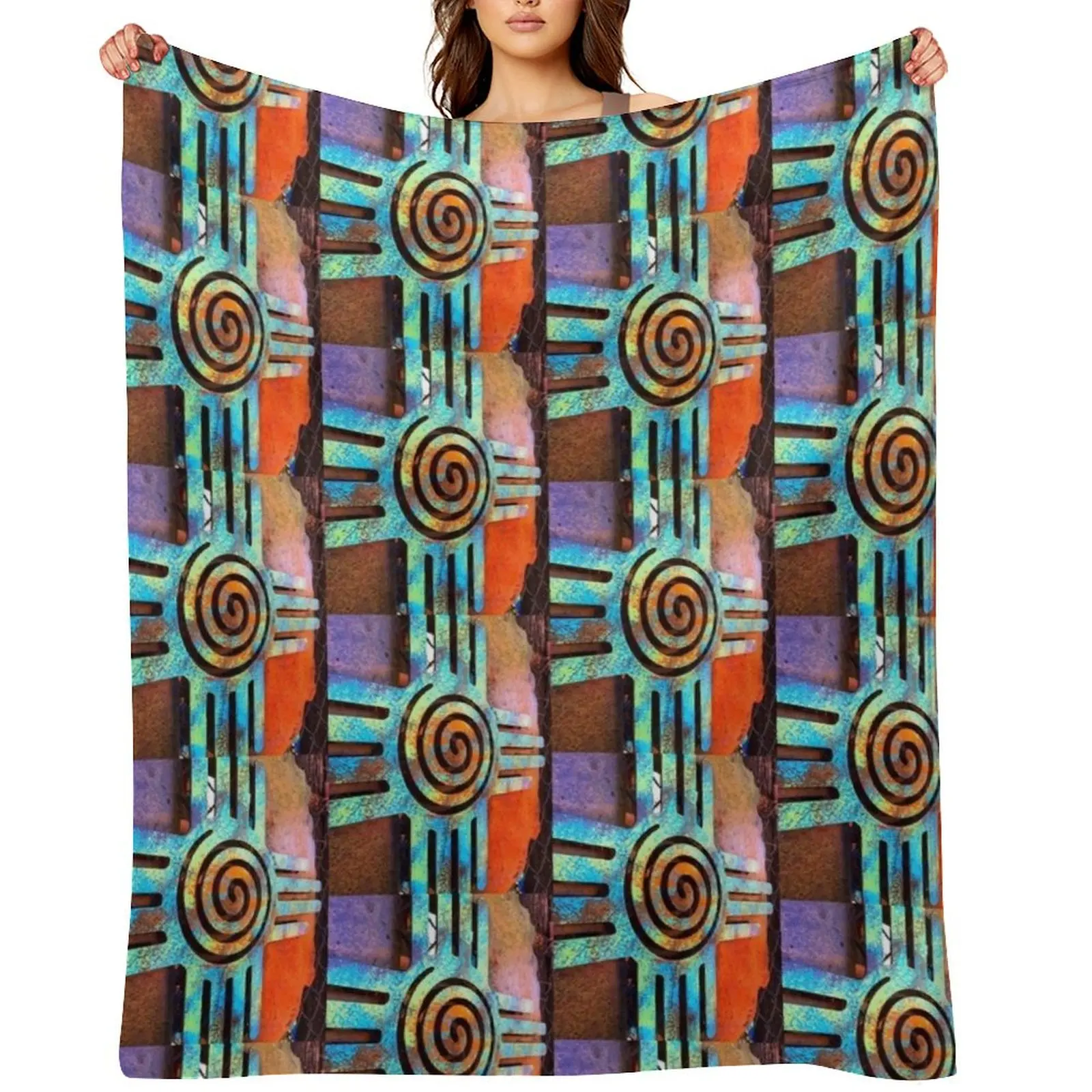 

Zia Sun with Sacred Spiral Throw Blanket For Decorative Sofa Tourist for winter Cute Plaid Blankets